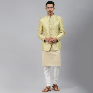 Men Green Self-Design Slim Fit Blazer